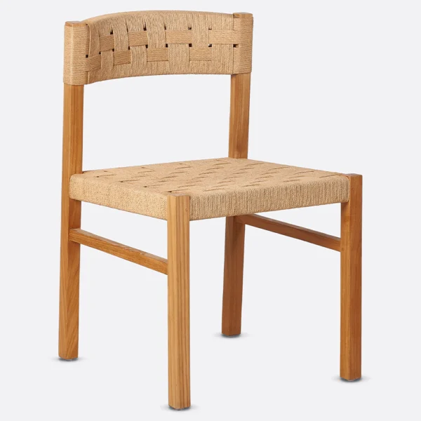 Iconic Solid Teak Wood Dining Chair with Woven Cord Seat and Back Rests - Available in Natural or Brushed Black Teak Wood