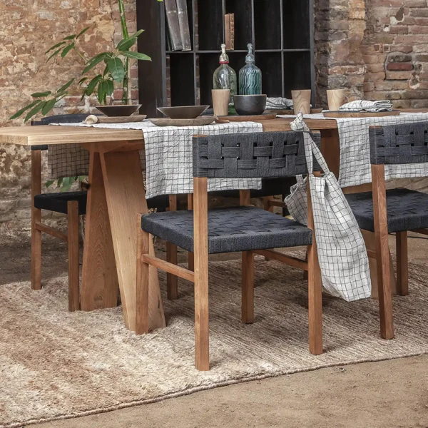 Iconic Solid Teak Wood Dining Chair with Woven Cord Seat and Back Rests - Available in Natural or Brushed Black Teak Wood - Image 8