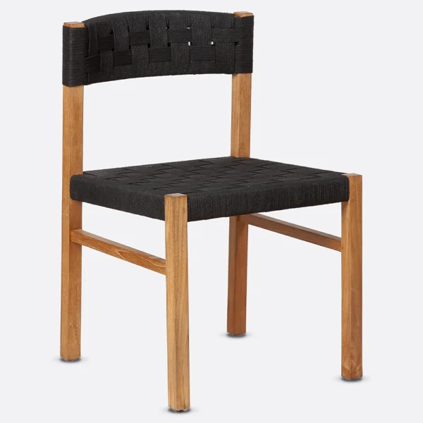 Iconic Solid Teak Wood Dining Chair with Woven Cord Seat and Back Rests - Available in Natural or Brushed Black Teak Wood - Image 3