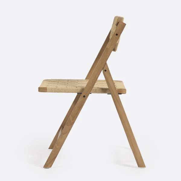 Foldable Solid Natural Teak Wood Dining Chair with Woven Cord Seat and Back – Image 4