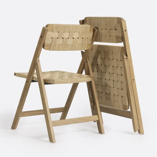 Foldable Solid Natural Teak Wood Dining Chair with Woven Cord Seat and Back – Image 7