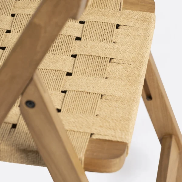 Foldable Solid Natural Teak Wood Dining Chair with Woven Cord Seat and Back – Image 5