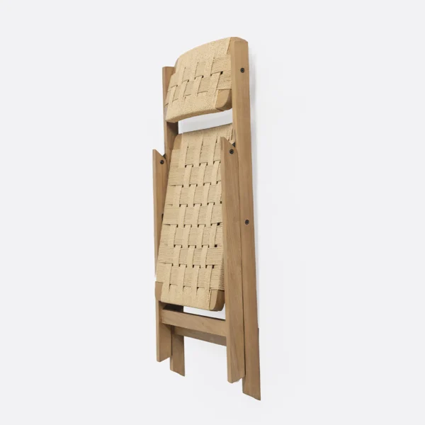 Foldable Solid Natural Teak Wood Dining Chair with Woven Cord Seat and Back – Image 6