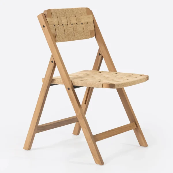 Foldable Solid Natural Teak Wood Dining Chair with Woven Cord Seat and Back – Image 2