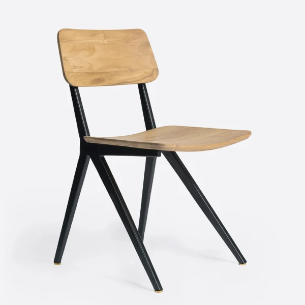 Sophisticated Industrial Style Solid Teak Wood Dining Chair - Available in Natural or Brushed Black Teak Wood