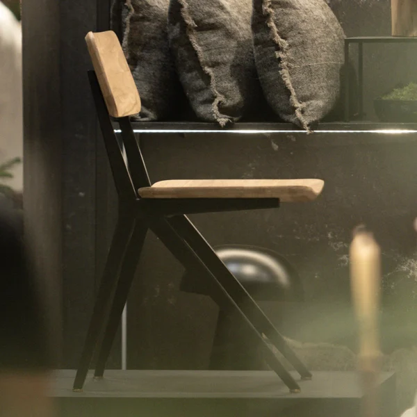 Sophisticated Industrial Style Solid Teak Wood Dining Chair - Available in Natural or Brushed Black Teak Wood – Image 3