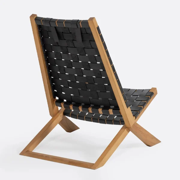 Solid Natural Teak Wood and Natural Leather Lounge Reading Chair - Image 3