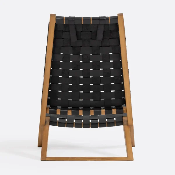 Solid Natural Teak Wood and Natural Leather Lounge Reading Chair - Image 4