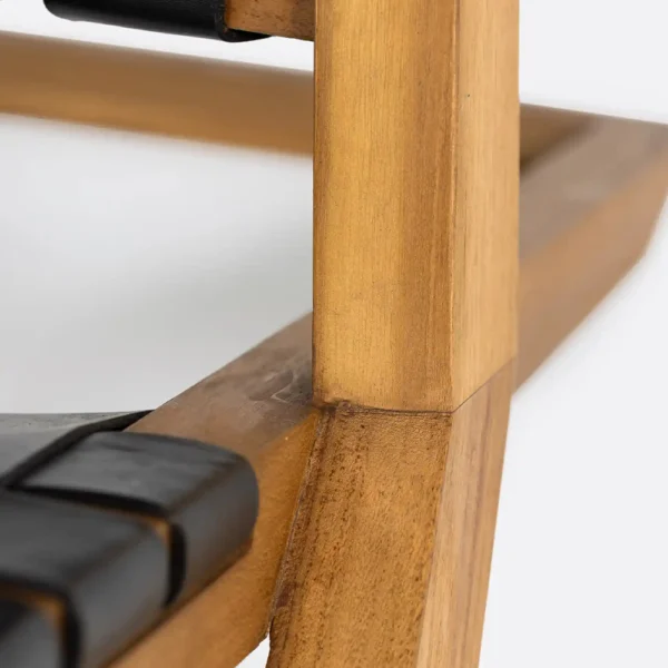 Solid Natural Teak Wood and Natural Leather Lounge Reading Chair - Image 7