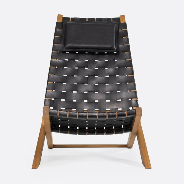 Solid Natural Teak Wood and Natural Leather Lounge Reading Chair - Image 5