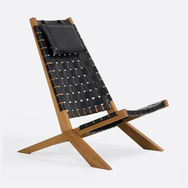 Solid Natural Teak Wood and Natural Leather Lounge Reading Chair