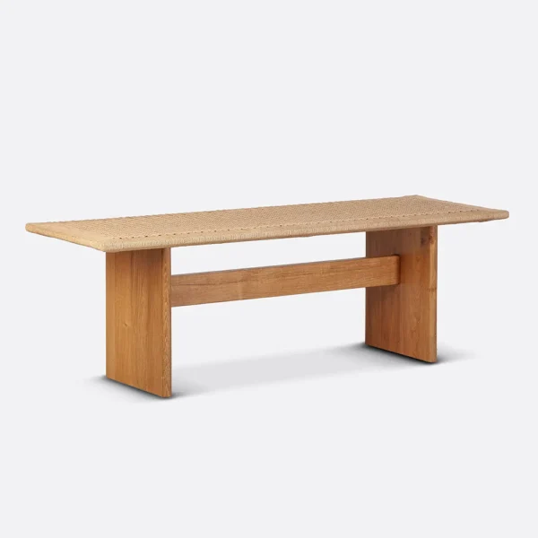 Beautiful Solid Natural Teak Wood Bench with Woven Cord Seat – Image 4