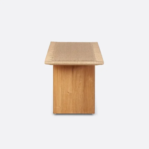 Beautiful Solid Natural Teak Wood Bench with Woven Cord Seat – Image 5