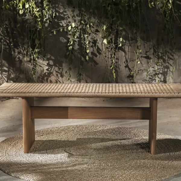 Beautiful Solid Natural Teak Wood Bench with Woven Cord Seat – Image 8