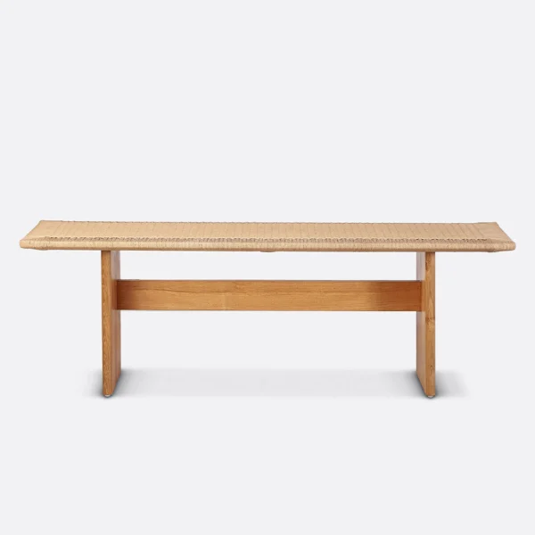 Beautiful Solid Natural Teak Wood Bench with Woven Cord Seat