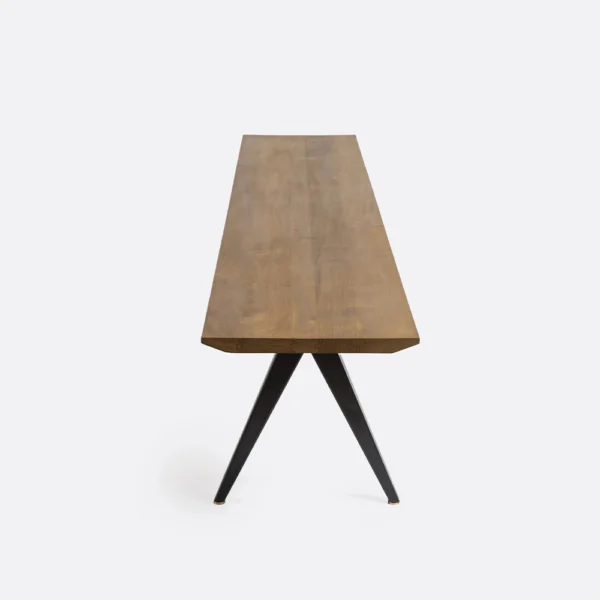 Stunning Solid Natural Teak Wood Bench with Contemporary Black Iron Base – Image 4