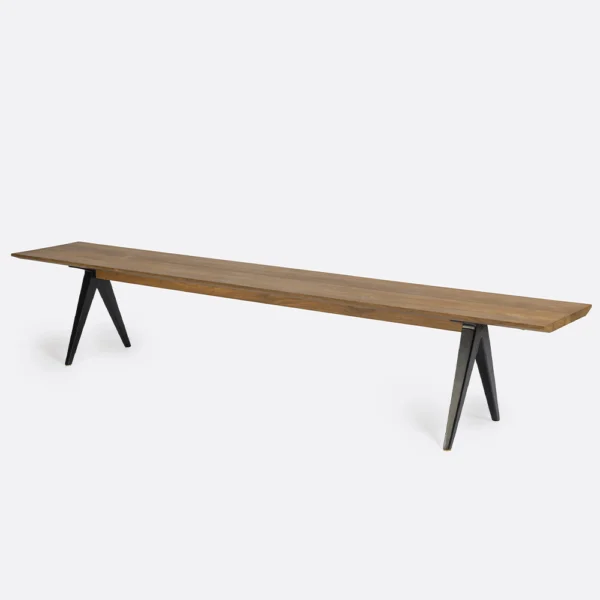 Stunning Solid Natural Teak Wood Bench with Contemporary Black Iron Base – Image 2