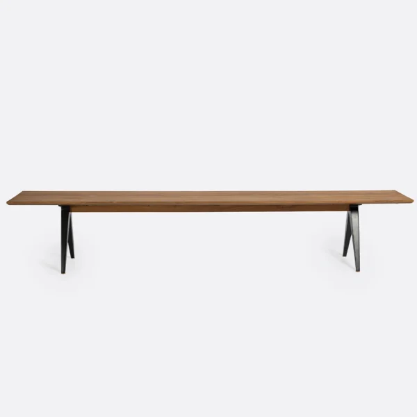 Stunning Solid Natural Teak Wood Bench with Contemporary Black Iron Base