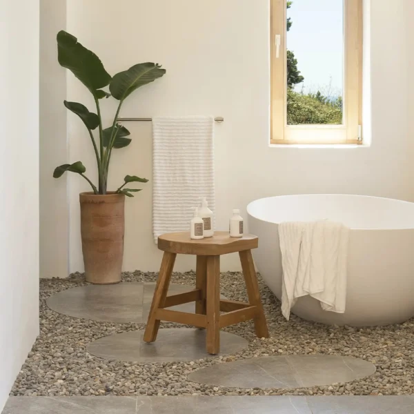 Solid Teak Wood Sculpted Stool - Available in Natural or Brushed Black Teak Wood - Image 4