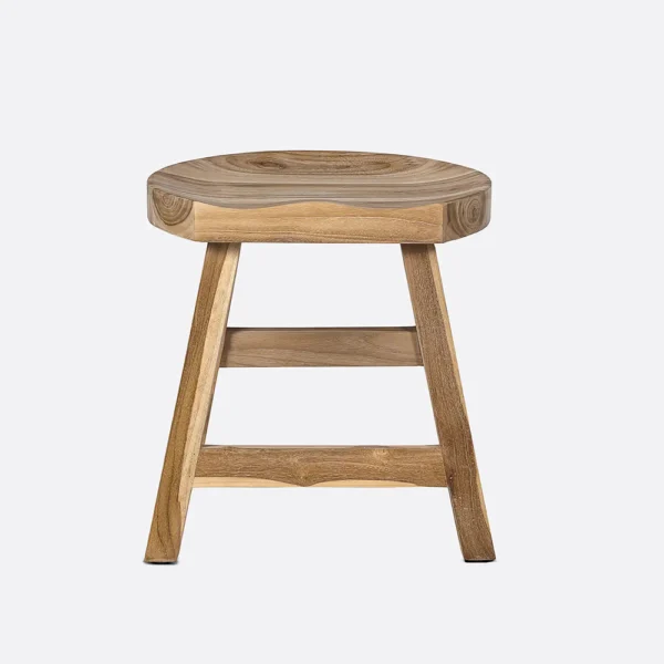 Solid Teak Wood Sculpted Stool - Available in Natural or Brushed Black Teak Wood