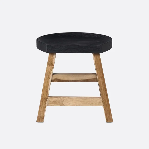 Solid Teak Wood Sculpted Stool - Available in Natural or Brushed Black Teak Wood - Image 2