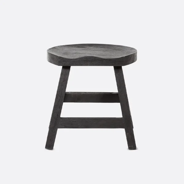 Solid Teak Wood Sculpted Stool - Available in Natural or Brushed Black Teak Wood - Image 3
