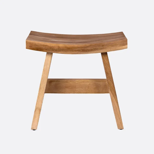 Sculpted Solid Teak Wood Stool - Available in Natural and Brushed Black Teak Wood
