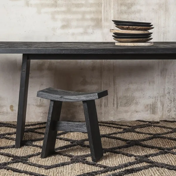 Sculpted Solid Teak Wood Stool - Available in Natural and Brushed Black Teak Wood - Image 4