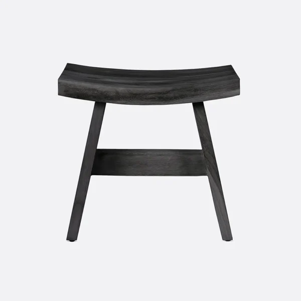Sculpted Solid Teak Wood Stool - Available in Natural and Brushed Black Teak Wood - Image 2