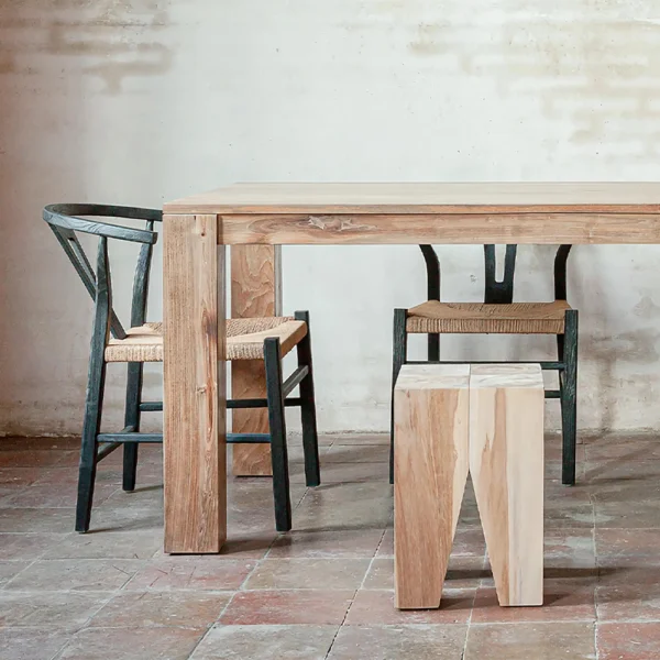Solid 4 Piece Smooth Teak Wood Stool - Available in Natural and Brushed Black Teak Wood - Image 3