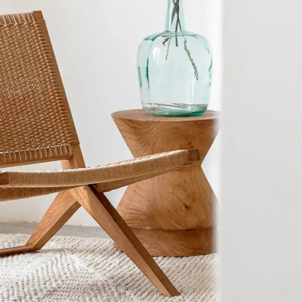 Diavolo Styled Solid Teak Wood Stool - Available in Natural and Brushed Black Teak Wood – Image 3