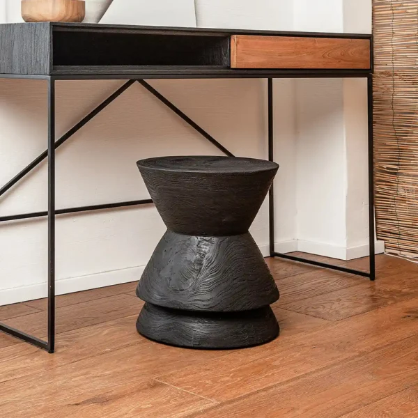 Diavolo Styled Solid Teak Wood Stool - Available in Natural and Brushed Black Teak Wood – Image 4