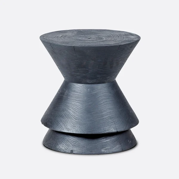 Diavolo Styled Solid Teak Wood Stool - Available in Natural and Brushed Black Teak Wood – Image 2