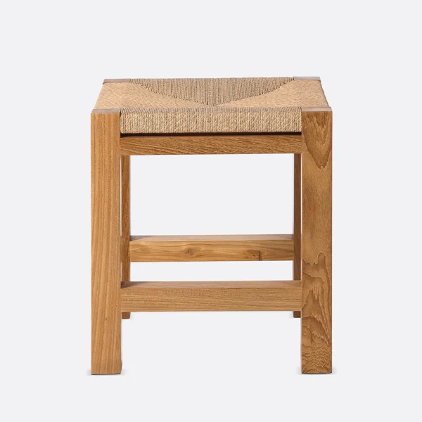 Solid Natural Teak Wood Stool with Woven Cord Seat - Available in Three Sizes