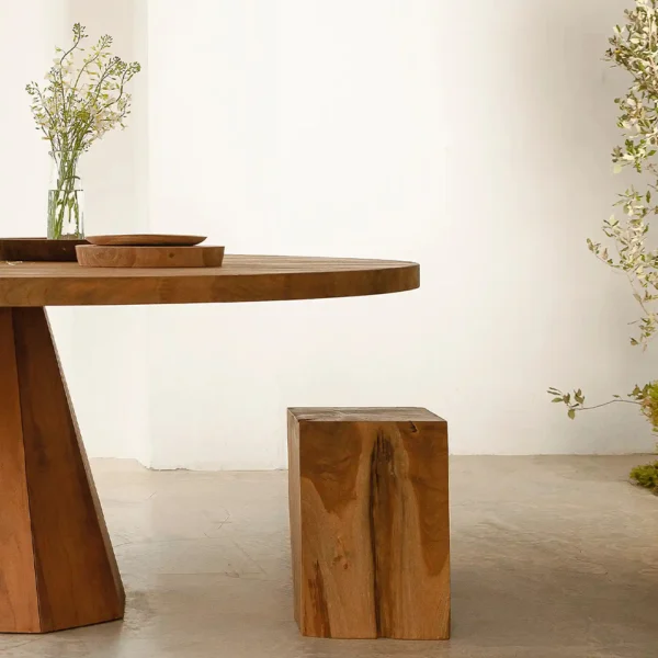 Solid Natural Teak Wood Stool - Available in Cylindrical and Square Shapes – Image 3