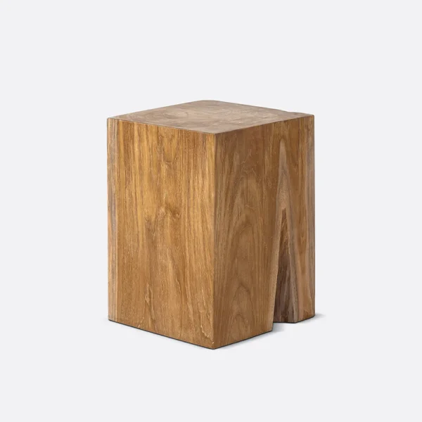 Solid Natural Teak Wood Stool - Available in Cylindrical and Square Shapes – Image 2