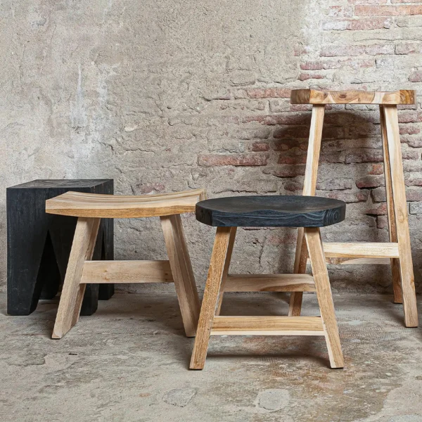 Solid Teak Wood Bar Stool - Available in Natural and Brushed Black Teak Wood – Image 3