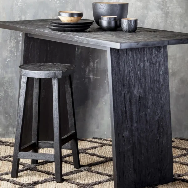 Solid Teak Wood Bar Stool - Available in Natural and Brushed Black Teak Wood – Image 4