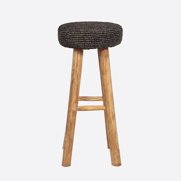 Solid Natural Teak Wood and Seagrass Bar Stool - Available in Natural and Black Seat Colours - Image 2