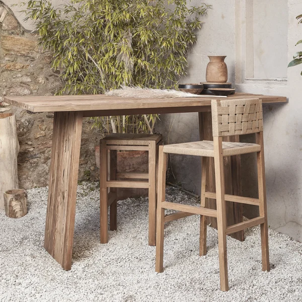 Solid Natural Teak Wood Stool with Woven Cord Seat - Available in Three Sizes - Image 3