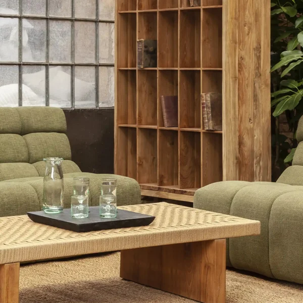 Eroded Style Solid Teak Wood Bookcase Display Cabinet – Available in Two Sizes and Wood Colours – Image 7