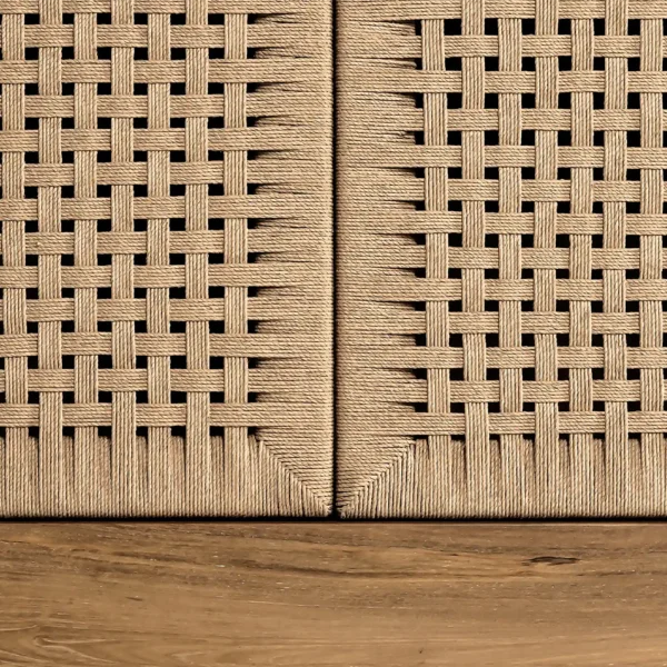 Solid Natural Teak Wood Cupboard with Natural Cord Detail - Image 4