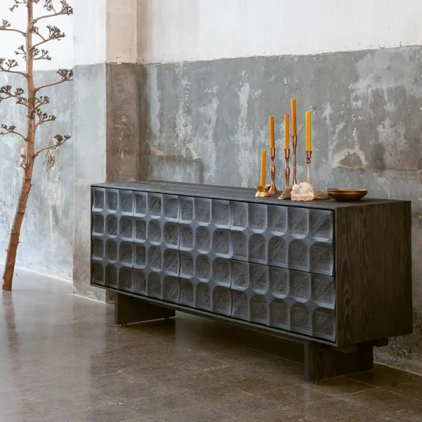 Stunning Hand Carved Solid Teak Wood Sideboard – Available in Black Teak or Natural Teak - Image 6