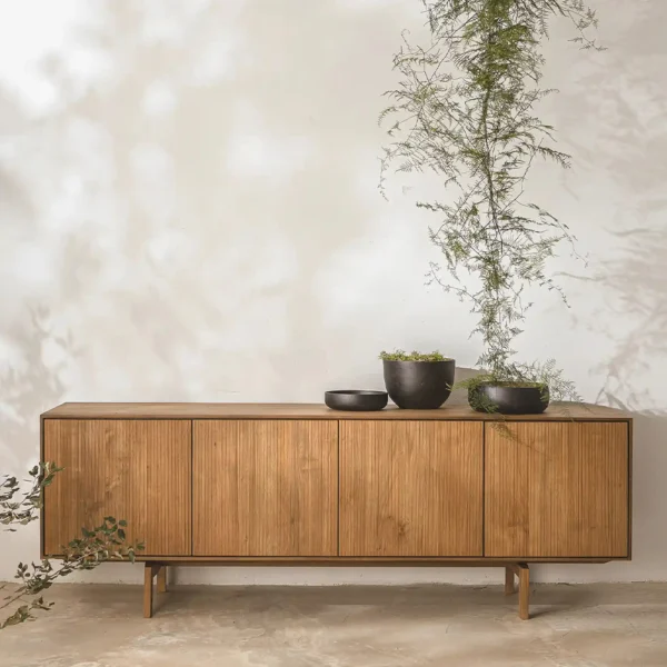 Beautiful Hand Grooved Sideboard in Solid Natural Teak Wood - Image 8
