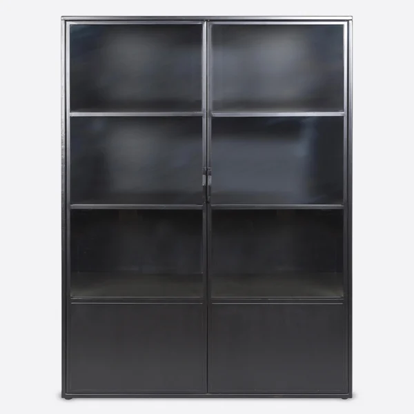 Hand Crafted Black Iron and Glass Display Cabinet