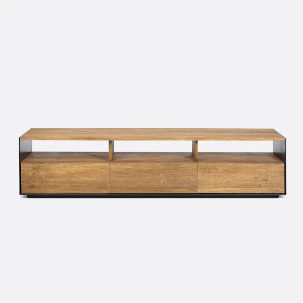 Solid Natural Teak Wood TV Cabinet with Hand Formed Black Iron Frame - Image 2