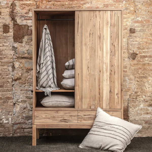 Eroded Style Solid Teak Wood Wardrobe – Available in Two Sizes - Image 4