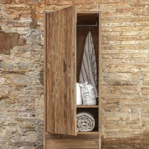 Eroded Style Solid Teak Wood Wardrobe – Available in Two Sizes - Image 3