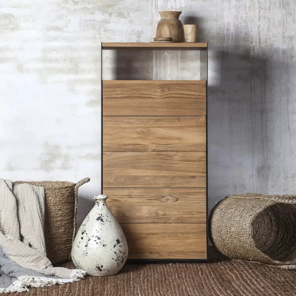 Stunning Rustic Solid Natural Teak Wood Chest of Drawers and Black Iron Contemporary Frame - Image 6