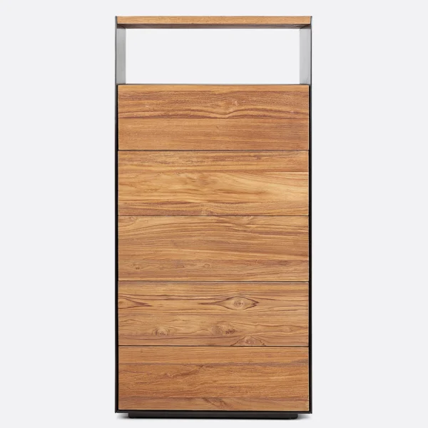 Stunning Rustic Solid Natural Teak Wood Chest of Drawers and Black Iron Contemporary Frame